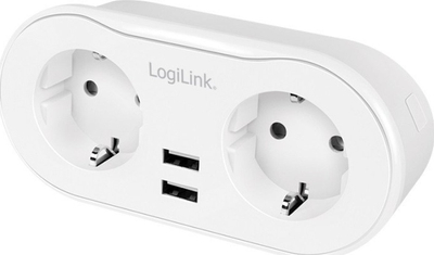 Prizë smart WiFi LogiLink, 2 porta CEE 7/3, 2x USB A, e bardhë