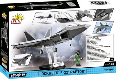 Set blloqesh COBI Lockheed F-22 Raptor 5855, 695 copa, shkalla 1:48, shumëngjyrësh
