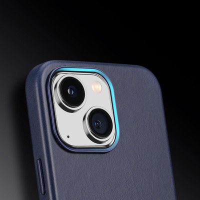 Mbulesë MagSafe DuxDucis Naples për iPhone 14 Plus, lëkurë natyrale, blu