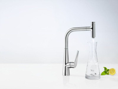 Rubinet kuzhine Hansgrohe Talis Select S 300, me dush tërheqës, rrotullim 150°, krom