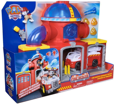 Set loje Paw Patrol Fire Rescue Command Center, me drita dhe zë, me figurë Marshall dhe kamion zjarrfiks