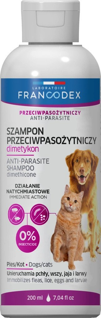 Shampo Francodex për qen dhe mace, kundër parazitëve, me dimetikon, 250ml