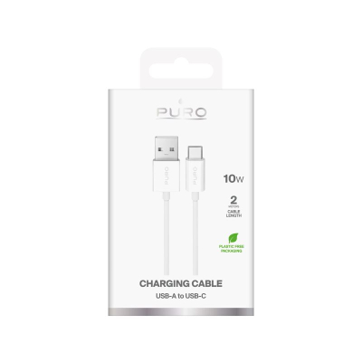 Kабел за полнење Puro USB A во USB C, 2m, 10W, бел