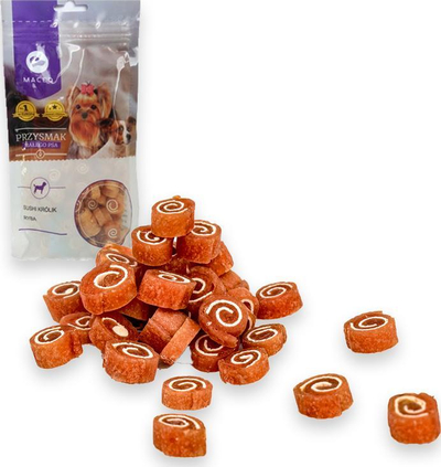 Shpërblim i butë për qentë Maced Soft Treat Sushi, lepur dhe peshk, 60g