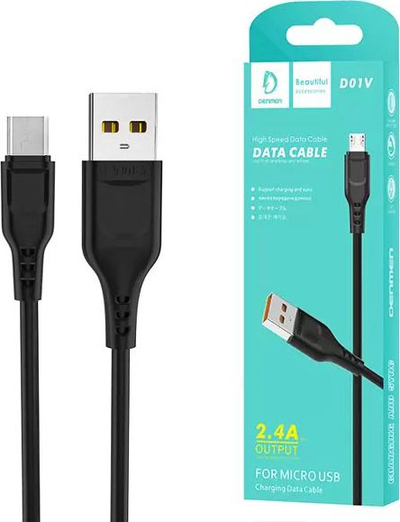 Kabllo USB Micro Denmen D01V B, 1 m, 2.4A, e zezë