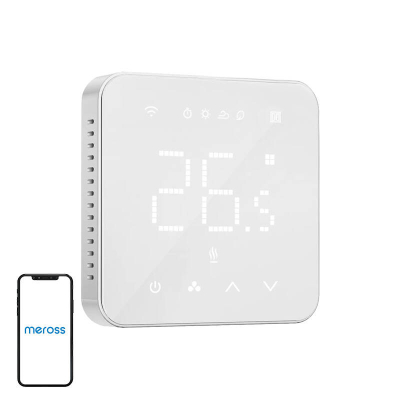 Termostat inteligjent Meross Wi-Fi, për bojler dhe ngrohje uji, me ekran me prekje, i bardhë