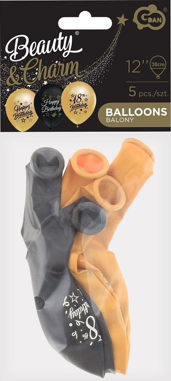 Balona zbukuruese Godan Beauty &amp; Charm, 30 cm, set me 5 copë, të zeza edhe ari
