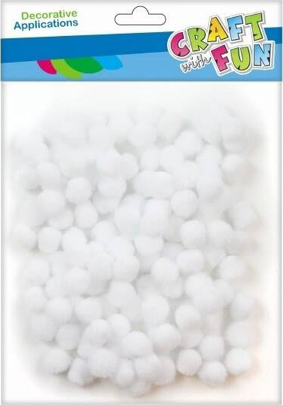Pompon dekorativ Craft with Fun, 1 cm, 120 copë, i bardhë