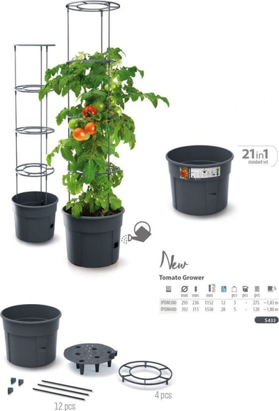Vazo për domate Prosperplast Grower Grande, plastike, 39.2 x 31.5-153 cm, antracit