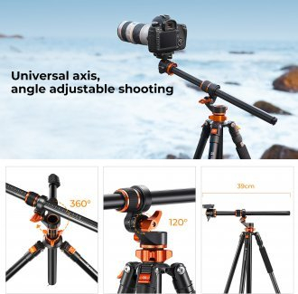 Tripod alumini K&amp;F Concept 90, 2.3m, kolonë horizontale, monopod i kthyeshëm