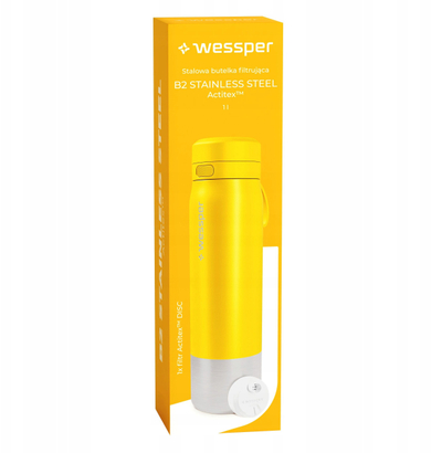 Shishe filtrimi uji Wessper B2 çelik inox Actitex, 1000ml, e verdhë