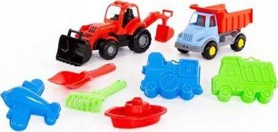 Set rëre Polesie 81414 Leon, me traktor ekskavator e kamion, me çantë shpine, shumëngjyrësh