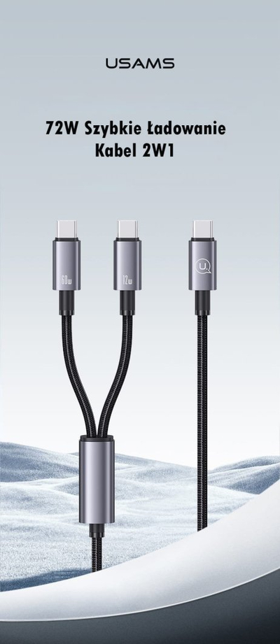 Kabllo USB C Usams 2 in 1, 1.2m, 60W, gri