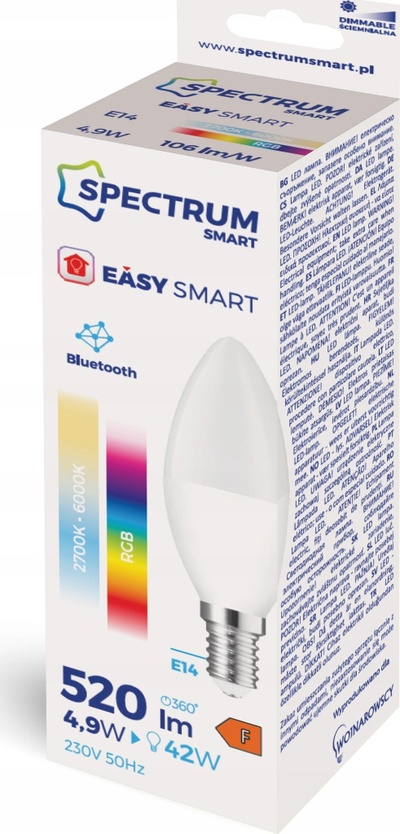 Llambë inteligjente LED Spectrum Smart Easy Smart E14, 4.9W, RGB Bluetooth, e bardhë