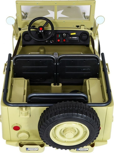 Makina elektrike për kalamaj Baby Active Retro Military Vehicle 4x4, me drita që punojnë, ngjyrë rëre