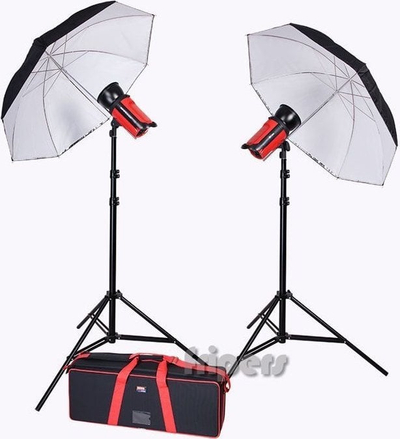 Set drite flash Aurora Orion 400 Kit 2, 2x200Ws, me stativa dhe çadra, i zi