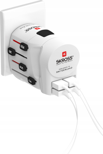 Adaptër udhëtimi Skross PRO+, universal, 4x USB, i bardhë