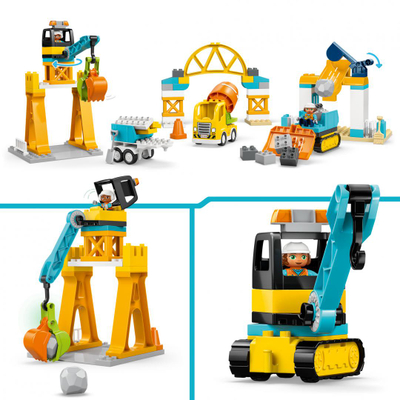 Set lodër LEGO 3 in 1 Construction Site and Vehicles 10476, 3 modele, kantier ndërtimi, shumëngjyrësh
