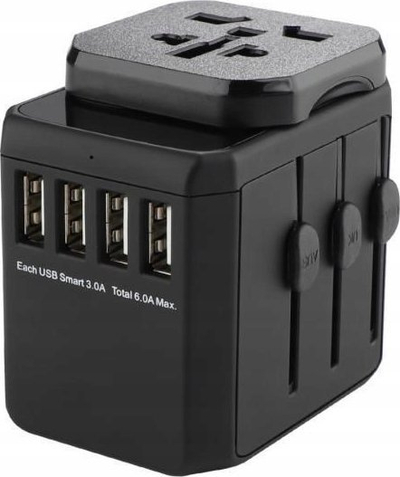 Adapter udhëtimi Microconnect MC-TRAVELADAPTER2, universal, 4x USB A, i zi