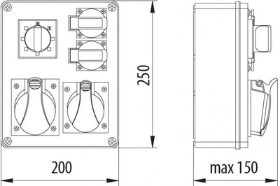 Kuti shpërndarëse Pawbol R-BOX 240, 1x32A 5P, 1x16A 5P 4x250V, IP44