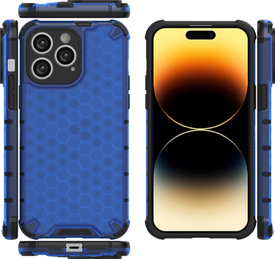Mbështjellës telefoni Hurtel Honeycomb për iPhone 14 Pro Max, hibrid i blindum, blu
