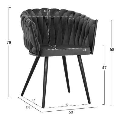Kolltuk Luanda velvet + këmbë metal 60×54×78 cm (HM8741.01)
