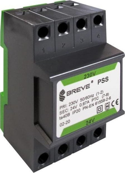 Transformator njëfazor BREVE PSS 16024-0251, 10VA, 230V në 24V, modular