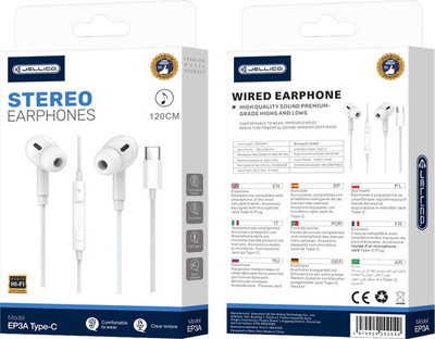 Kufje in-ear Jellico EP3A, USB-C, me mikrofon, të bardha