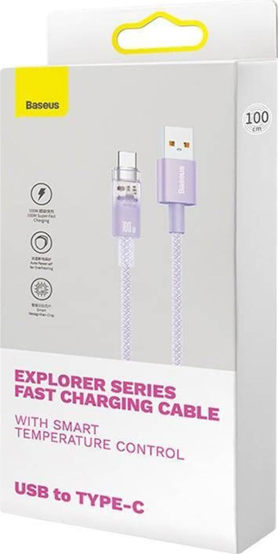 Kabllo USB në USB-C Baseus Explorer, 100W, 2m, lejla