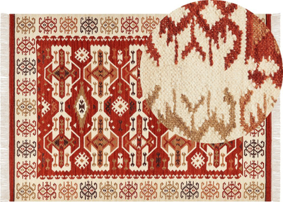 Qilim kilim boho, 200 x 300 cm, lesh edhe pambuk, shumëngjyrësh me pupla
