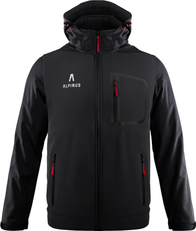 Xhaketë softshell Alpinus Stenshuvud për burra, me kapuç, e zezë