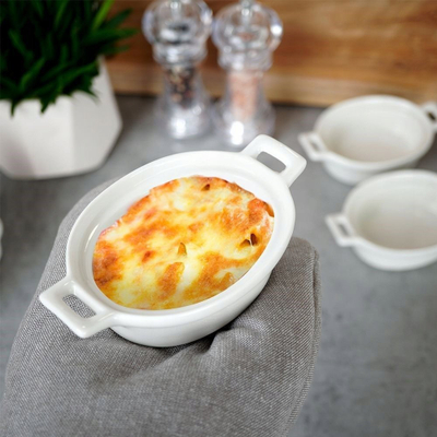 Set pjatancash ovale për pjekje, 3 copë, 120 ml, porcelan i bardhë