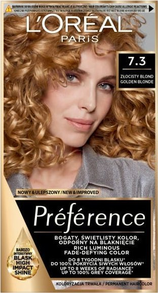 Боја за коса L'Oréal Paris Preference 73 Golden Blonde, трајна, златно руса