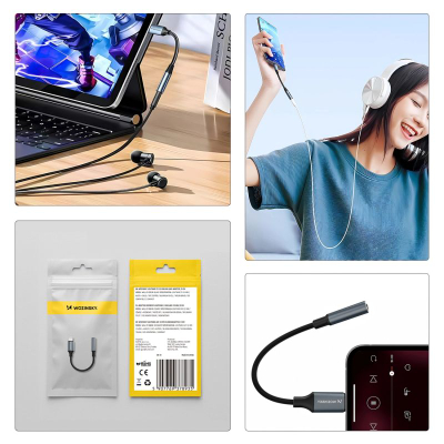 Adapter audio Wozinsky WALJ-01 Lightning në 3.5 mm, HiFi, i zi