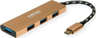 Hub USB Roline Gold 3.2 Gen 1, 4 porta, lidhje Type C, i artë