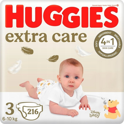 Pelena Huggies Extra Care 3, 5-9kg, 72 copë, bezhë