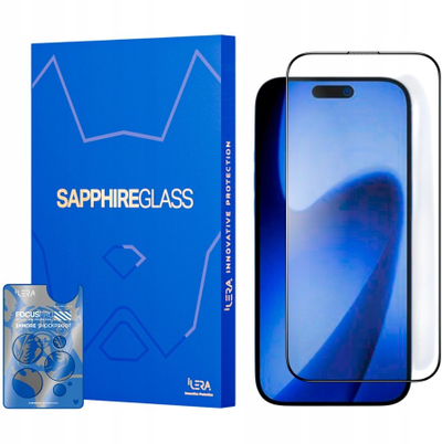 Xham mbrojtës iLera Sapphire Ultra Glass 2.0, për iPhone 17 Pro Max, skaje të zeza, transparent