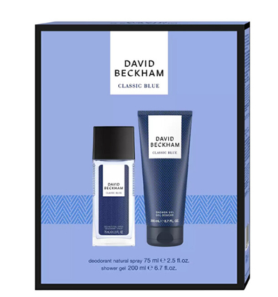 Set dhuratë David Beckham Classic Blue, deodorant me atomizues 75 ml + xhel dushi 200 ml