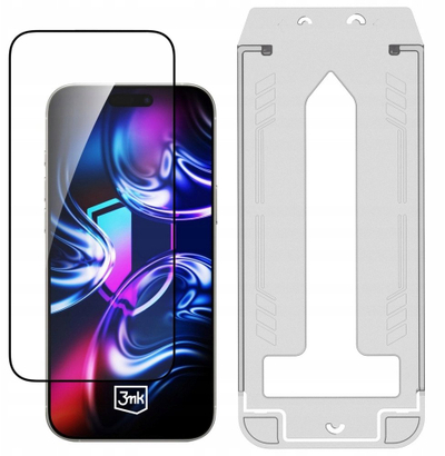 Xham mbrojtës 3MK HardGlass Max për iPhone 16 Pro edhe iPhone 17, me aplikator, transparent