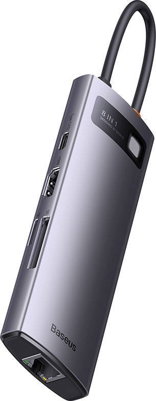 HUB USB C Baseus 8 në 1, HDMI 4K 60Hz, PD 100W, gri metalik