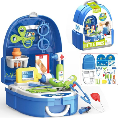 Set lojrash doktor Woopie Little Docs, 20 copë, në çantë-shpine, blu