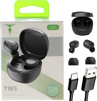 Kufje wireless T-phox TWS B21, Bluetooth 5.0, me kuti karikimi, të zeza
