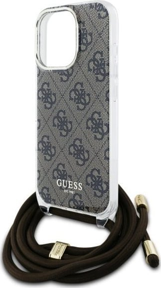 Kuti telefoni Guess Crossbody Cord 4G Print, për iPhone 16 Pro 6.3", me kordelë, kafe