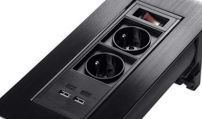 Prizë tavoline rrotulluese Ergoline SPS-O24B, 2x prizë, 2x USB, e zezë