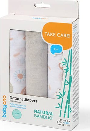 Pelena prej cope BabyOno Take Care Natural Bamboo, set 3 copë, gri