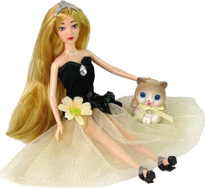 Kukull LeanToys Emily, flokë të gjata, set me kotele dhe lule, jeshile