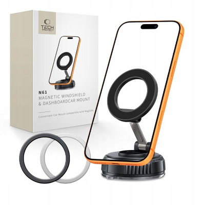 Mbajtëse magnetike veture Tech-Protect N61, MagSafe, për xham dhe pult, e zezë