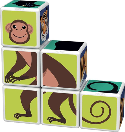 Lodër kube magnetike Geomag Magicube Jungle Animals, 6 kube, 3 karta ndërtimi, shumëngjyrëshe