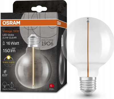 Llambë LED OSRAM Vintage 1906 Globe G95, 2.2W, E27, transparente