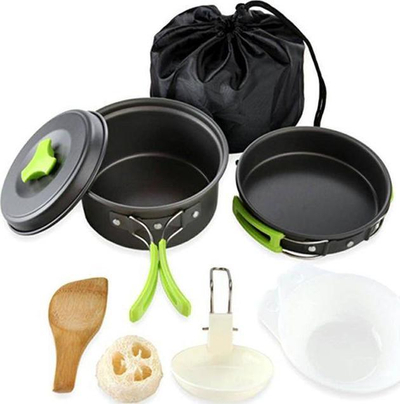 Set enësh kampingu Tourist Pots, alumini, doreza palosëse, i zi